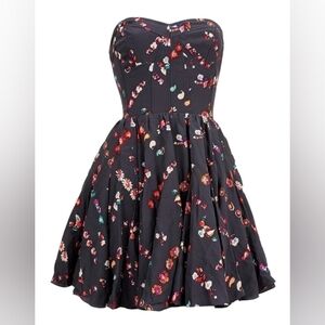 Rebecca Taylor Ditsy Floral 100% Silk Strapless Corset Flowy Mini Dress Coquette